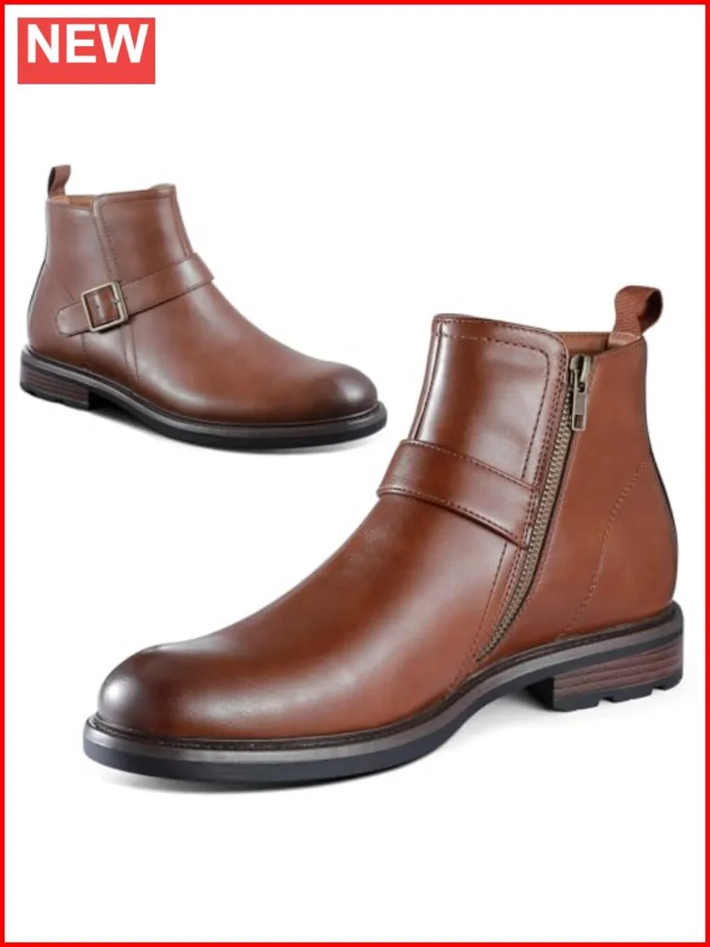 Men's Faux Leather Motorcycle Style Ankle Boots with Side Zipper